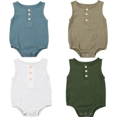 Newborn Baby Girls Sleeveless Bubble Cotton Romper Sleeveless Clothes Tops 0-2Y Baby Romper