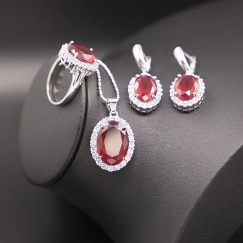 Factory Outlet Shiny Cubic Zircon Geometric Silver Color Jewelry Set Ring Earrings Necklace Pendant Shiny Jewelry Set