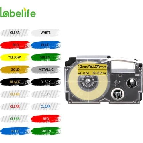 Labelife 1PCS XR12WE Multicolor Compatible for CASIO XR-12WE Black on White 12mm*8m Label Tape for KL-60 KL-60SR Label Makers