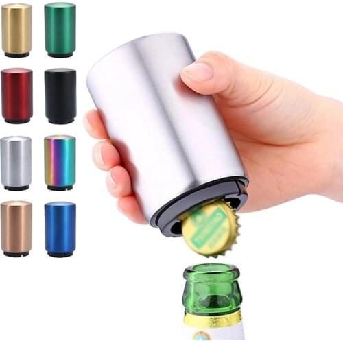 Magnet-automatic Stainless Steel Beer Bottle Opener Creative Press Type Cap Opener Kitchen Gadget Cooking Bar Tools Accessories