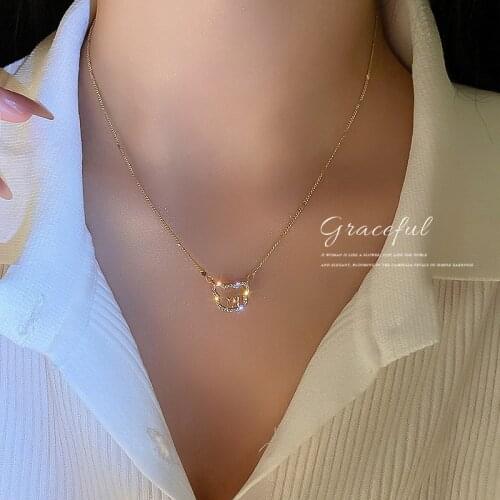 RZ091 Fashion personality Diamond Bea Head Cute Girl Necklace Simple Design Item Ornaments Women