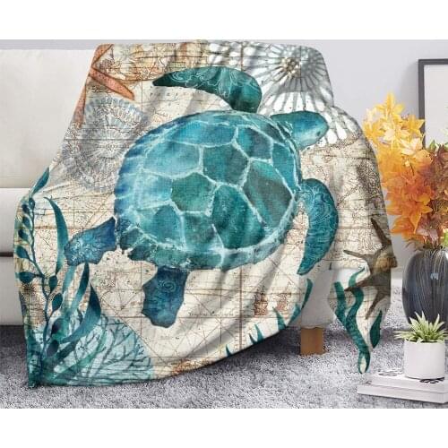 Upetstory Fashionable Marine Lift Turtle Print Throw Blankets Custom Home Textile Sherpa Blanket on Bed Large Warm Bedding Sheet