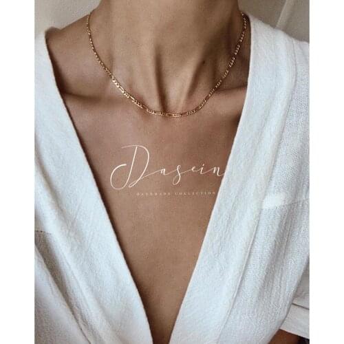 Trendy Minimalist Stainless Steel Shining Chain Figaro Chain Choker Necklace Jewelry 18K Gold Plated Women Figaro Chain Necklace