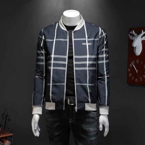 Men jackets Spring autumn trendy handsome striped jacket youth slim casual plaid baseball uniformMen Clothing Plus Size 5XL coa