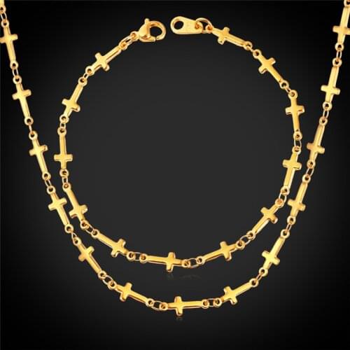 Gold/Silver Color Cross Jewelry Set Necklace & Bracelet Set Women Accessories Religious Christmas Gift Fashion Jewelry GNH349