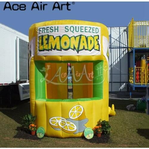 Hot sale inflatable lemonade sale stand grande booth,lemon juice concession tent with removable banners for summer entertainment