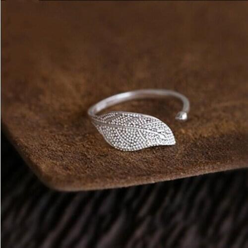 New Exquisite Original Leaves 925 Sterling Silver Jewelry Korean Fashion Simple Temperament Opening Rings SR96