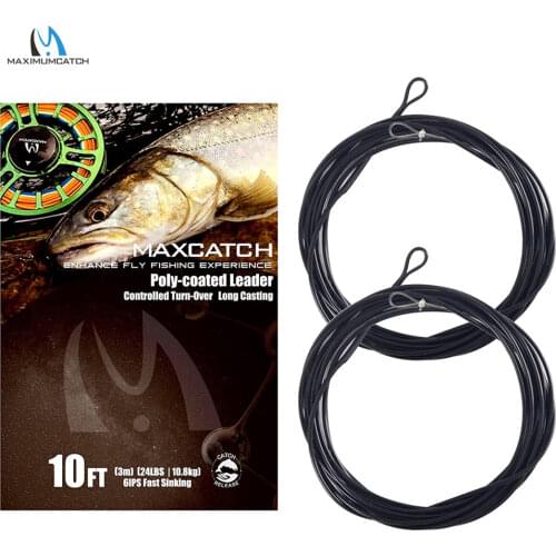Maximumcatch 2pcs 5-12ft 10-25lb Monofilament Core Fly Fishing Poly Leader Line 3-6ips Floating/Sinking leader Fishing line