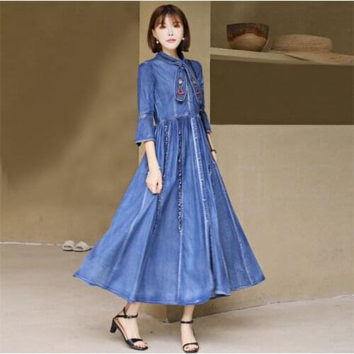 Autumn Flare Sleeve Embroidery Womens Dress 2020 Vintage A line Half Sleeve Dress Patchwork Ruffles Vestidos Girls DRESS