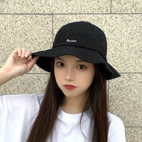 Summer Cotton Bucket Hat for Women Hip Hop Wide Brim Beach UV Protection Round Top Sunscreen Fisherman Cap