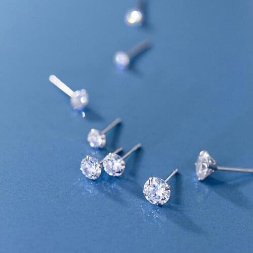 925 Sterling Silver Jewelry Women Fashion Cute Tiny Clear CZ Stud Earrings For Girls Teens Lady Pendientes eh1193