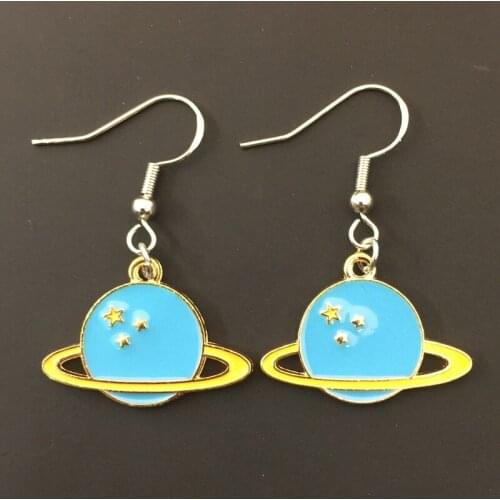 Makersland Blue Planet Earrings Unique Design Fashion Cute Space Universe Star Earrings For Women Big UFO Funny Earring Girls