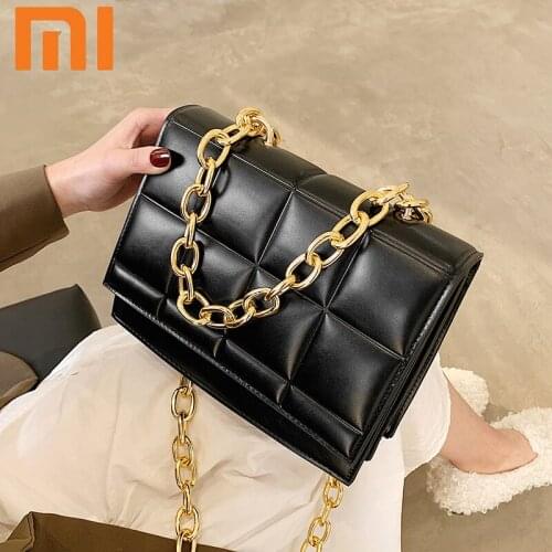 Women Thick Chain Shoulder Messenger Bags Luxury Leather Flap Bag For Women Crossbody Bag Lady Fashion Purse Shopping Handbag