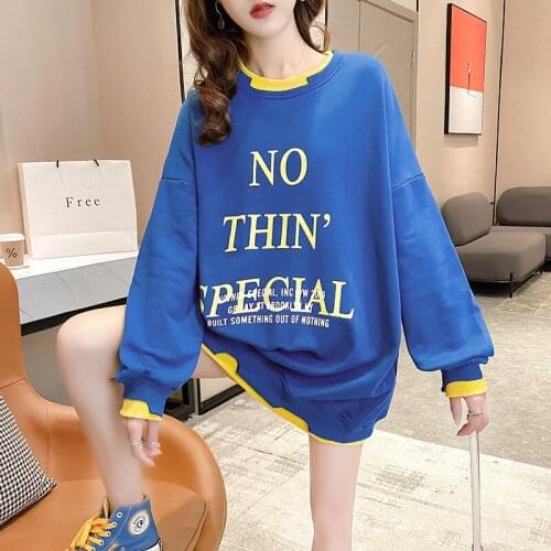Spring Autumn Long Fake Two Piece Sweatshirt Women Loose Korean Top Fashion Thin Loose Print Letter Oversize Sweatshirt Woman