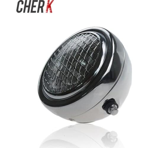 Cherk Universal Chrome 6.5" Motorcycle Projection Headlight With Grill Cover For Harley Cafe Racer Bobber HALO Ring