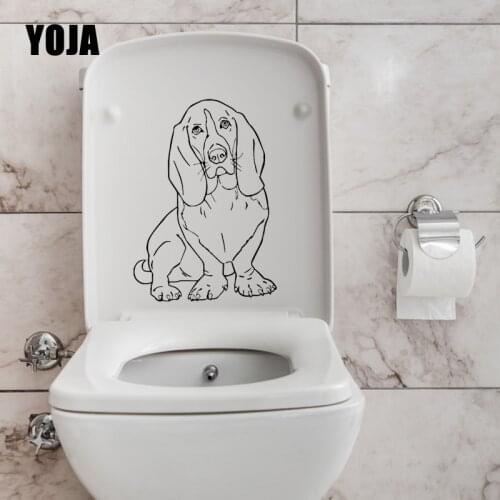 YOJA 15.6X22.1CM Basset Hound Sitting Dog Home Decor Toilet Wall Sticker Decal Funny Animal T5-1617