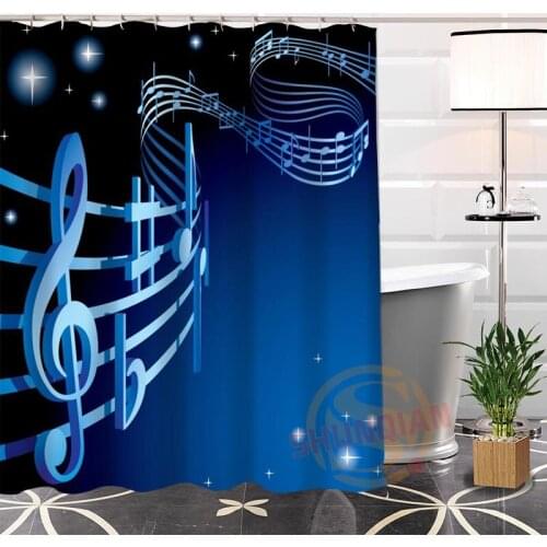 100% Polyester Custom musical note Shower Curtain Fabric Modern bathroom With Hooks New arrival Curtain