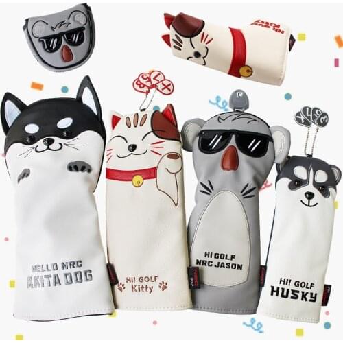 1 Pcs Golf Headcover for Driver Fairway Hybrid PU Leather Protector Waterproof Soft Durable Cute Cartoon Shape