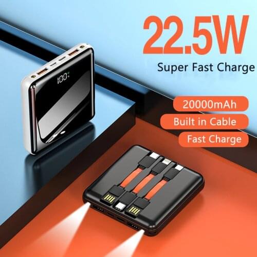 20000mAh Power Bank 22.5W Fast Charging for Huawei Powerbank Built in Cable Portable Charger For iPhone Xiaomi Battery Poverbank