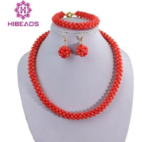 2014 Hot African Pink Coral Jewelry Set Coral Necklace Bracelet Earrings Wedding Jewelry Set Free Shipping CJ042
