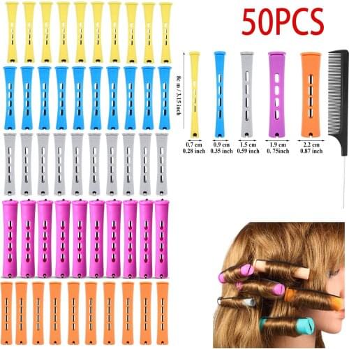50pcs 5Sizes Hair Rollers Hair Perm Rods Set Curlers Cold Wave Rods For Women Long Short Hair DIY Hairdressing Styling Tools