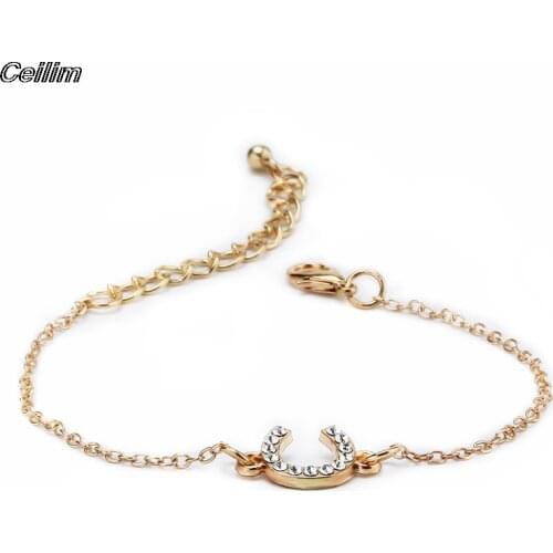 Lucky Fatima Hamsa Evil Hand Eye Charm Horse Hoof Bracelets Crystal Chain Bracelet Bangle For Women Handmade Friendship Jewelry