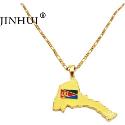 JINHUI fashion women new Colour the State of Eritrea Map gold color necklaces pendant men 45cm chain Jewelry gifts Wholesale