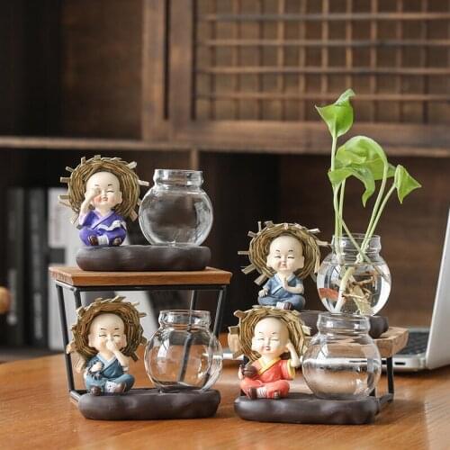 Green Dill Hydroponic Flowerpot Transparent Glass Creative Aquatic Plants Living Room Decoration Small Ornaments