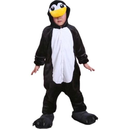 Kids one piece pajamas animal penguin cosplay onesie pajamas for 3-10years children boys girls soft flannel sleepwear nightwear