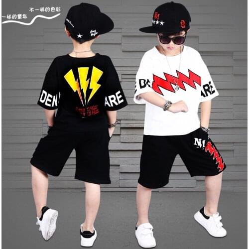 Childrens Short Sleeve Wave BoysSummer 2019 New Kids' clothes Casual t-shirts hip-hop Two-pieces sets size 120 130 140 160 180