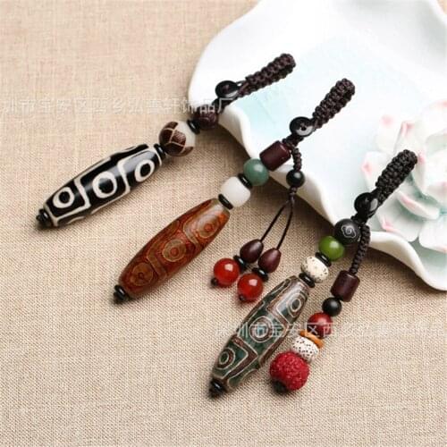 Nine Eye Tibet Dzi Pendant Keychain Keyring Natural Stone Materials Fashionable Style Tibet Heaven Bead Bring Good Luck