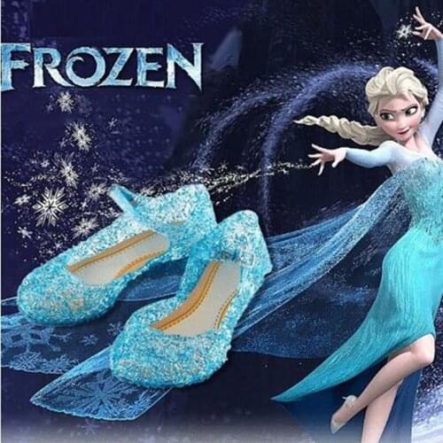 Disney Girls Summer Frozen Shoes Kids Girls Crystal Jelly Sandals Princess Cosplay Party Performance Dance Shoes Princess Shoes