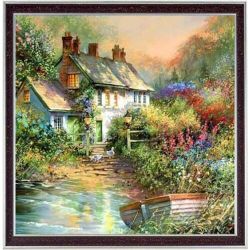Farmhouse Hut Scenery beautiful,Needlework Cross stitch Stylish for Embroidery kits,Patterns Cross-Stitching,DIY Handmade