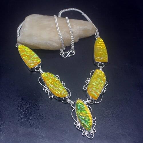 Gemstonefactory Jewelry Big Promotion Single Unique 925 Silver Yellow Gold Dichroic Glass Women Links Necklace 52cm 20210102