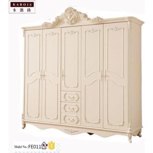 KAROIS FE011European Pastoral Five-door Wardrobe Storage Large Wardrobe Bedroom Paint Ivory White Wardrobe