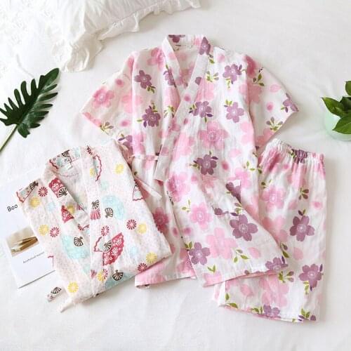 Japanese-style Kimono Cotton Fresh Style Pajamas Suit Female Casual Spring and Summer Pajamas Pajamas Two-piece Home Service