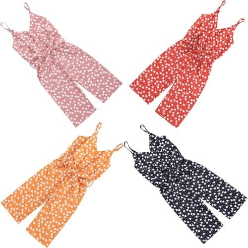 New Kids Jumpsuit Heart Polka Dot V-Neck Sleeveless Jumpsuit Bodysuit with Belt for Girls