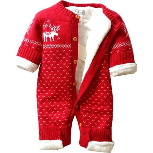 Winter romper baby new born baby clothes winter overalls christmas deer christmas gift for baby thick coral fleece sweater