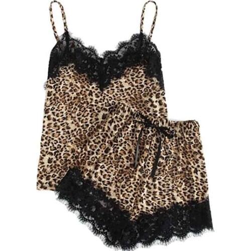 Leopard Print Girls Cute Lace Lingerie Three-point Temptation Nightdress Products Erotic Erotic For Women Pajama Set Thong Lace