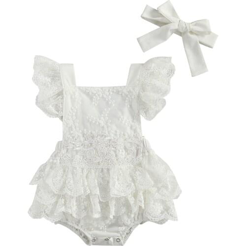 0-24M Summer Baby Girls Boys Princess Rompers Lace Flowers Print Ruffles Short Sleeve Backless Jumpsuits