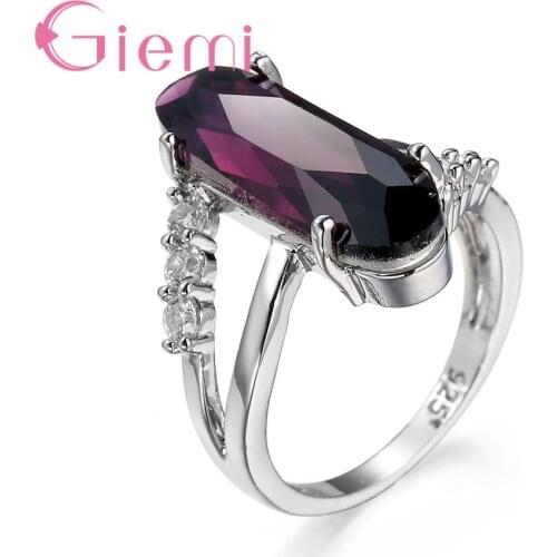 Hot Sale Jewelry 925 Sterling Silver Oval Austrian Crystal Purple White Luxurious Ring for Women Fashion