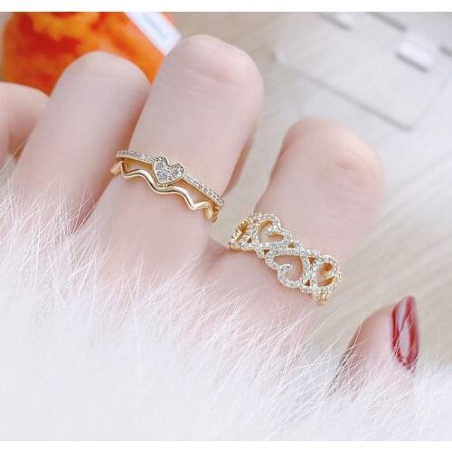 Cute High Quality Double Hollow Heart Women Ring Luxury Engagement Band Micro Inlaid Zirconia Bague for Bridal Accessories Gift
