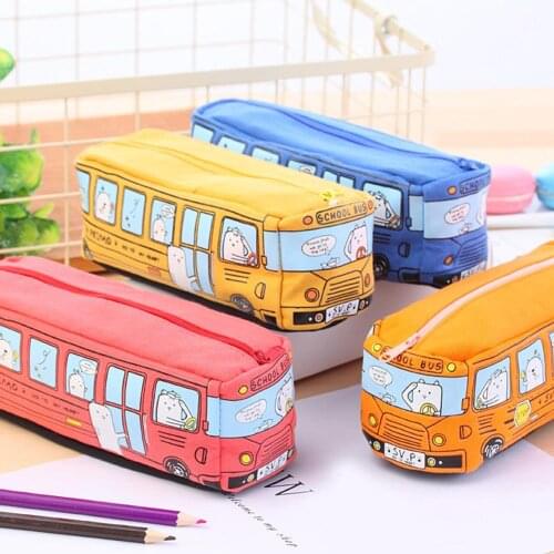 Cute School Bus Pencil Case,large capacity canvas car pencil bag,orange,red,yellow,blue available