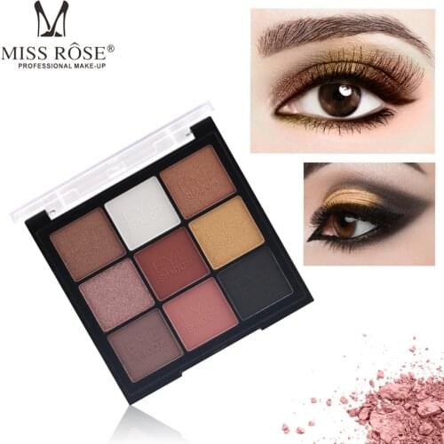 Miss Rose 9 colors shimmer matte eyeshadow palette earth nude tone waterproof long lasting smoky eyeshadow MS184