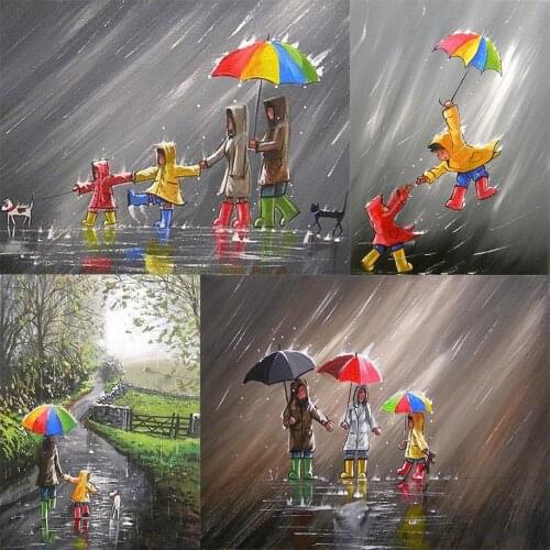 FSBCGT Cartoon Hand In The Rain Pictures By Numbers Kits Paint By Numbers Hand Painted On Canvas Home Wall Art Decor