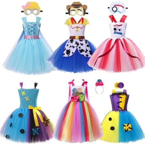 Descendants Toy Girl Story Fancy Tutu Dress for Girls Evil Knitting Mesh Cartoon Costume Jessie Woody Buzz Bo Peep Dolly Facy Dr