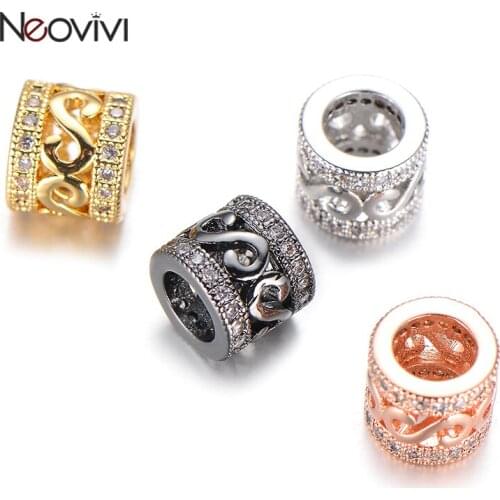 Neovivi Copper Round Beads Hollow S-shape two Rows Micro Pave CZ Bead Spacer Connector for Jewelry Making Bracelets Accessories