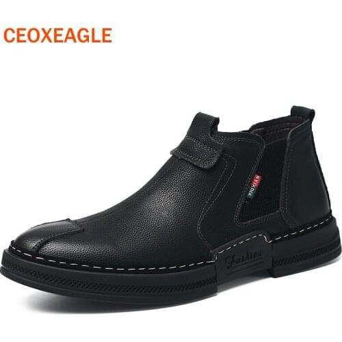 New Men Chelsea Boots Mens Ankle Fashion Shoe Male Brand Genuine Leather High Quality Slip On Motorcycle Man Warm Free Shipping