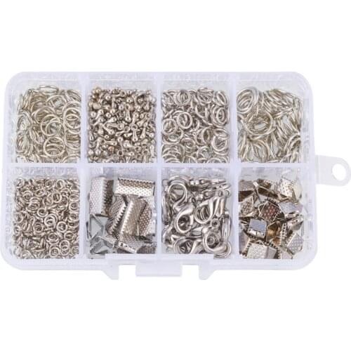About 610Pcs/Box Fold Over Crimp Ends Ribbon Ends Twist Chains Brass Lobster Claw Clasps Drop Ends Jewelry Making Findings