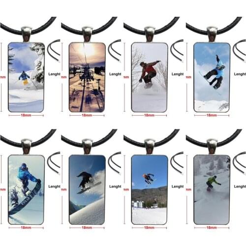 For Schoolgirl Maxi Snow Or Die Ski Snowboard Sport Print Glass Cabochon Pendant Necklace Rectangle Fashion Necklace